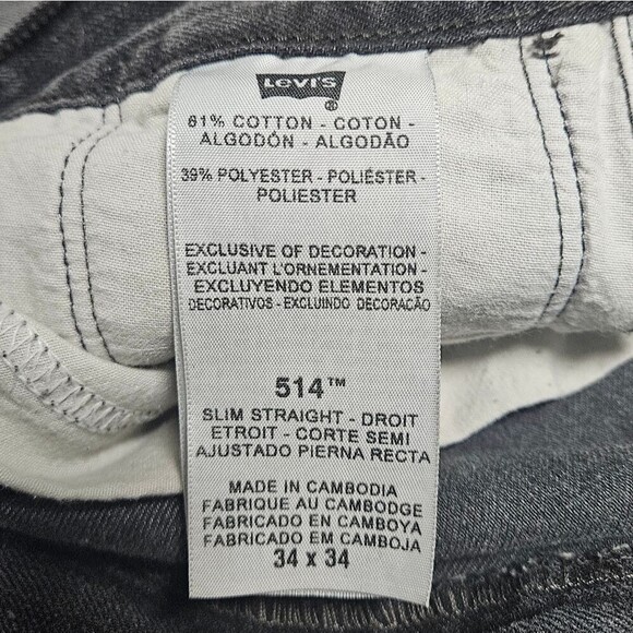 Levi’s Vintage Y2K 514 Slim Straight Button Pocket Grey Washed Denim Men’s 34 - Picture 9 of 12